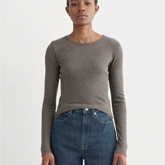Everlane The Luxe Rib Long-Sleeve Crew washed heather fatigued - Picture 1 of 6